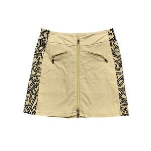 Jamie Sadock Skort Womens 2 Beige Black Two Way Zipper Geometric Side Print